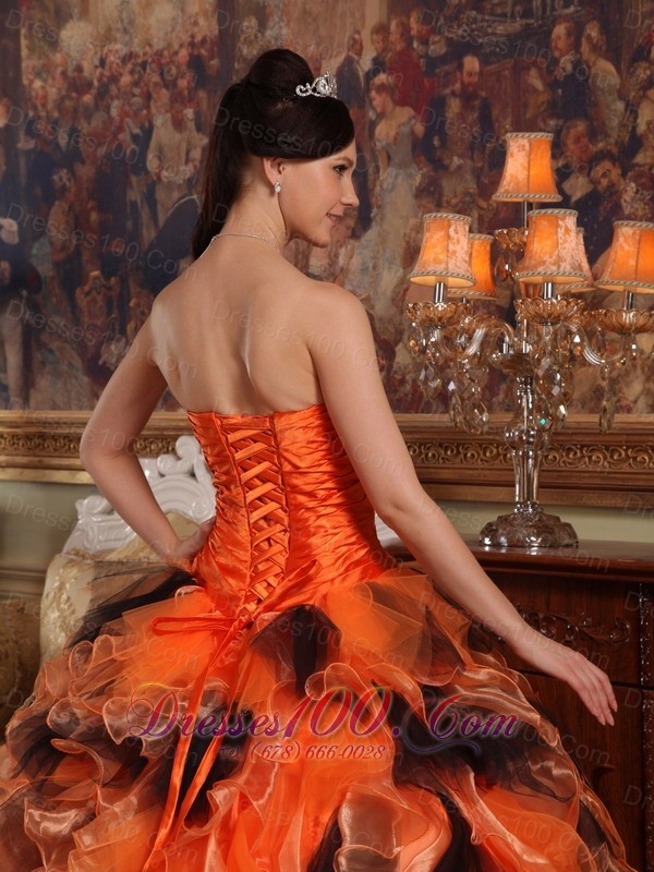 Sweetheart Orange and Black Quinceanera Dress Multi-tiered