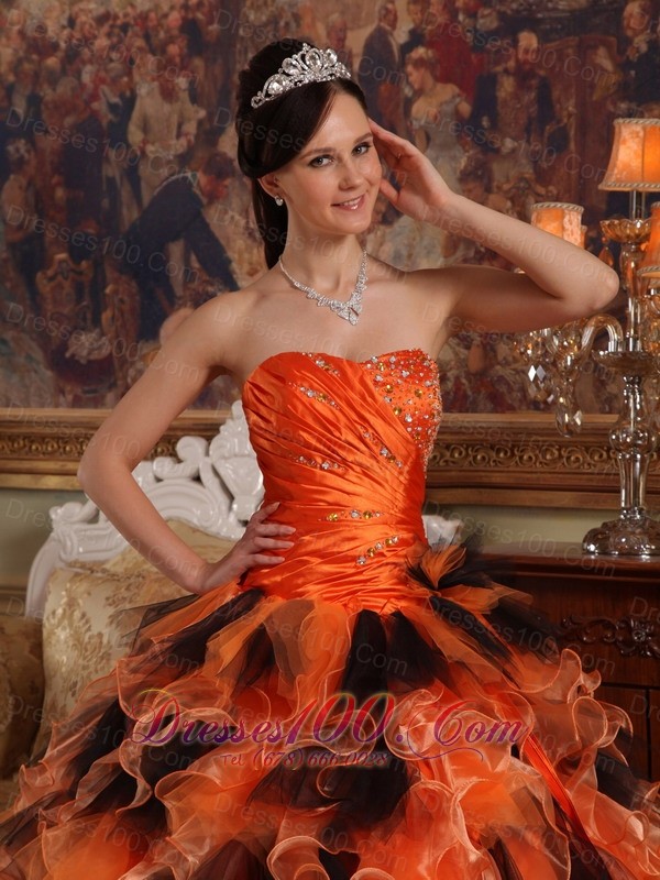 Sweetheart Orange and Black Quinceanera Dress Multi-tiered