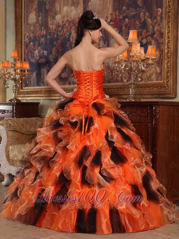 Sweetheart Orange and Black Quinceanera Dress Multi-tiered