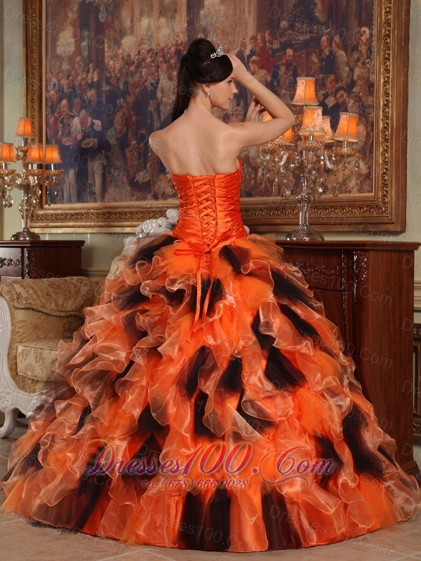 Sweetheart Orange and Black Quinceanera Dress Multi-tiered