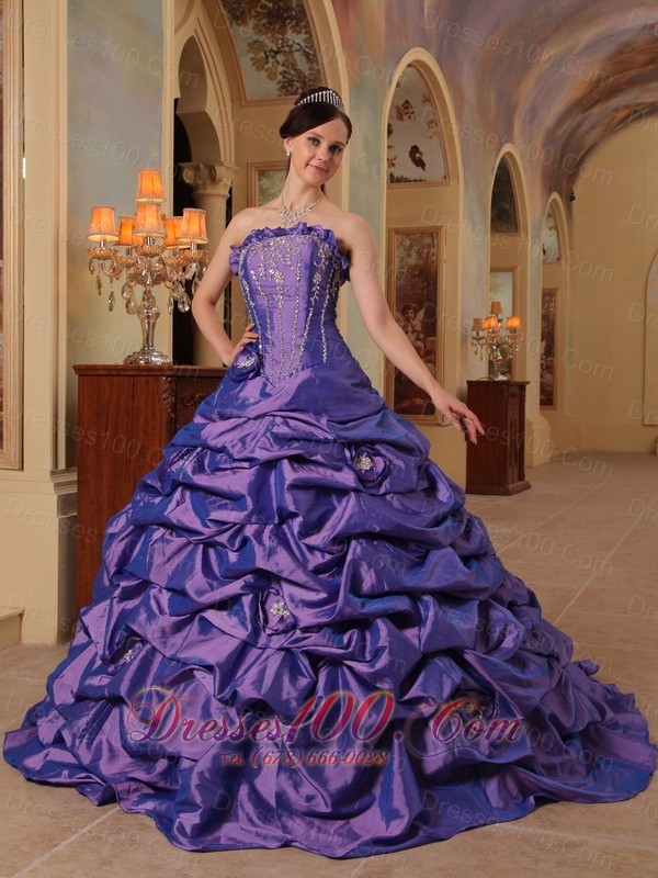 Purple Quinceanera Dress Strapless Sweep Train