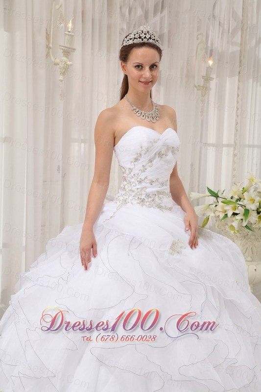 White Beading Ruffles Sweet 15 Dress For Quince