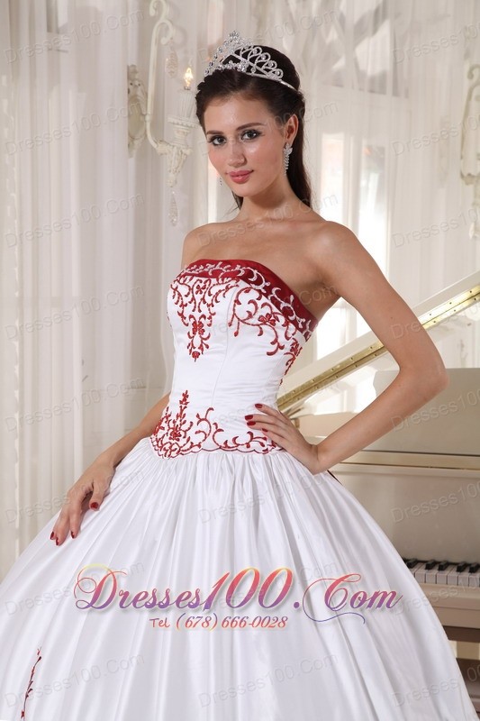 Wine Red and White Embroidery Ball Gown Quinceanera Dress