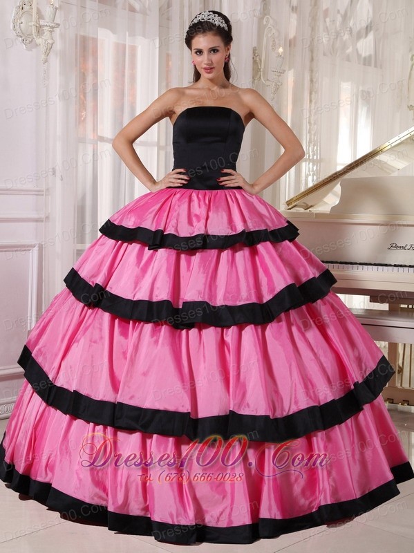 Balck and Rose Pink Ball Gown Quinceanera Dress Layer