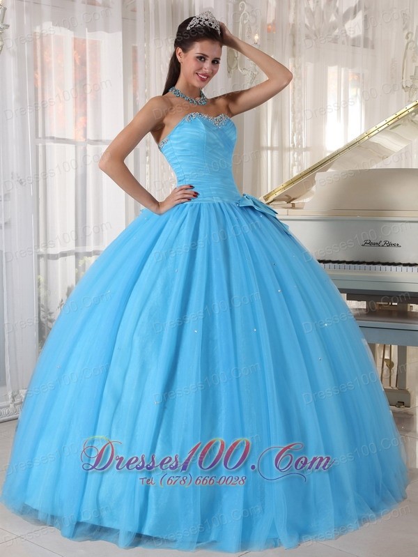 Aqua Blue Quinceanera Ball Gown Bowknot Sweetheart