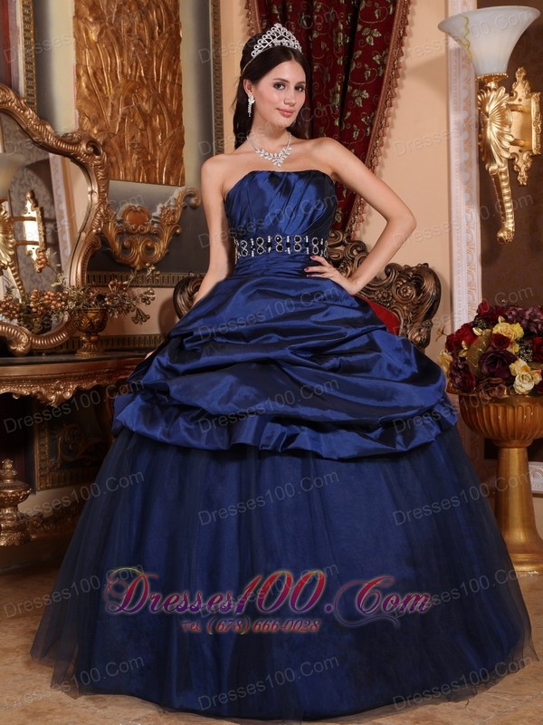 Navy Blue Embroidery Quinceanera Dress Pick-ups
