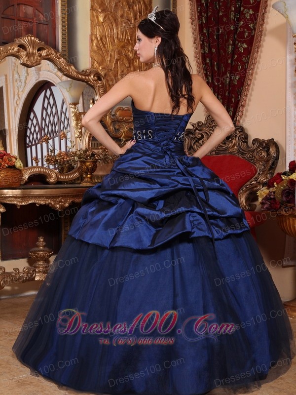 Navy Blue Embroidery Quinceanera Dress Pick-ups