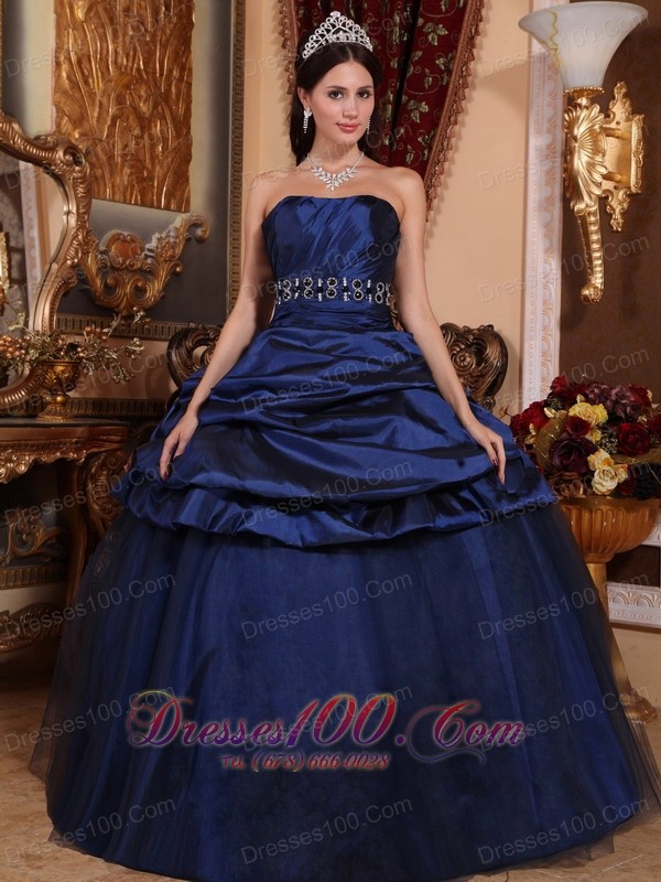 Navy Blue Embroidery Quinceanera Dress Pick-ups