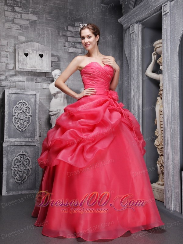 Sweetheart Coral Red Quinceanera Dress Pick-ups