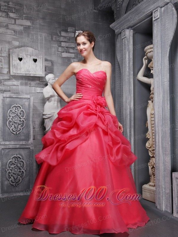 Sweetheart Coral Red Quinceanera Dress Pick-ups
