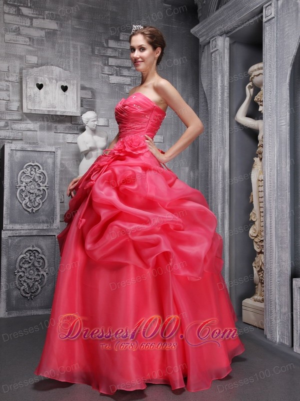 Sweetheart Coral Red Quinceanera Dress Pick-ups