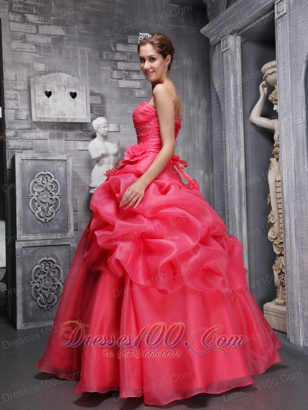 Sweetheart Coral Red Quinceanera Dress Pick-ups