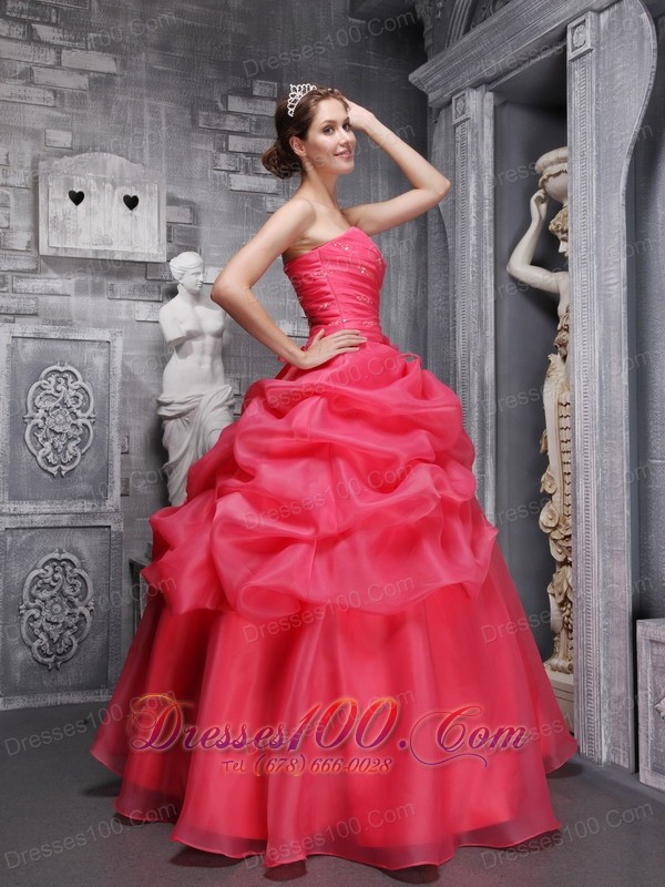 Sweetheart Coral Red Quinceanera Dress Pick-ups
