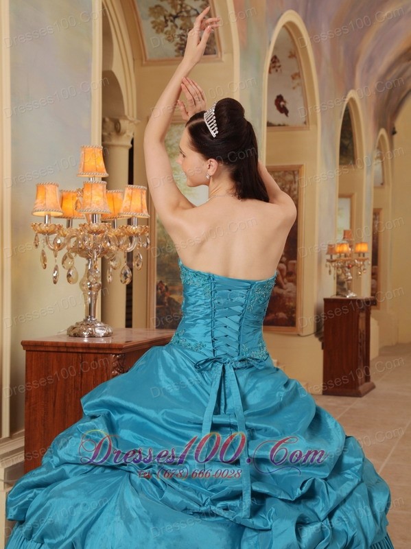 Discount Sweetheart Teal Pick-ups Quinceanera Dress