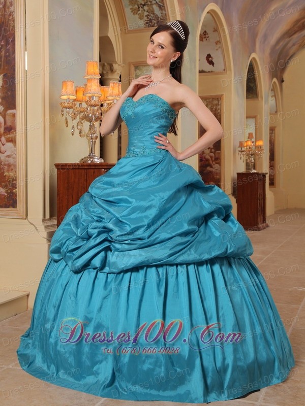 Discount Sweetheart Teal Pick-ups Quinceanera Dress