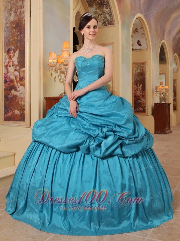 Discount Sweetheart Teal Pick-ups Quinceanera Dress