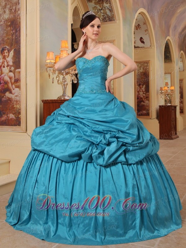 Discount Sweetheart Teal Pick-ups Quinceanera Dress