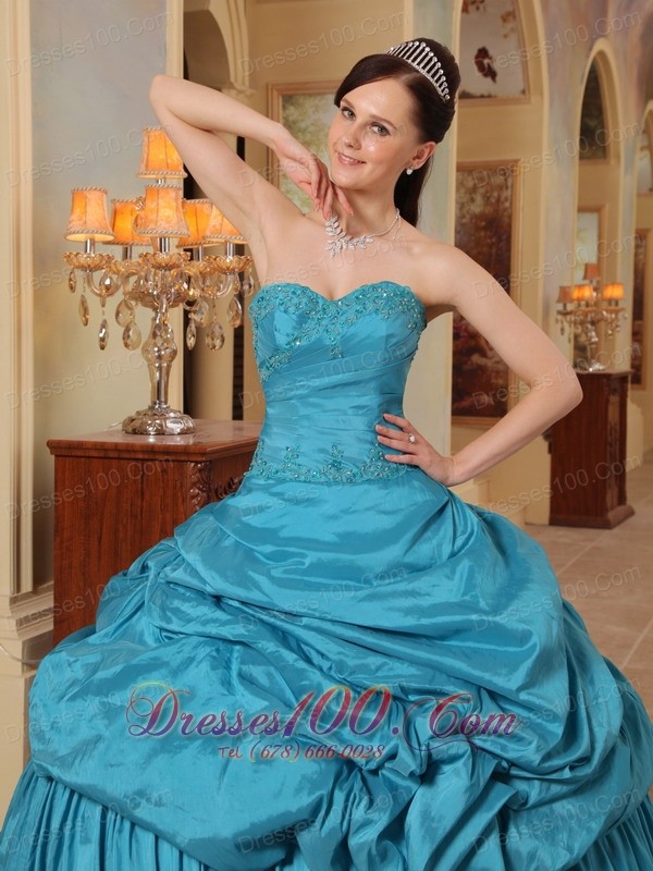 Discount Sweetheart Teal Pick-ups Quinceanera Dress