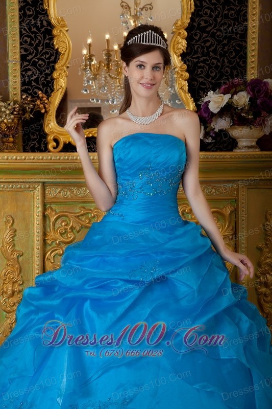 Strapless Ball Gown Pick-ups Quinceanera Dress Blue