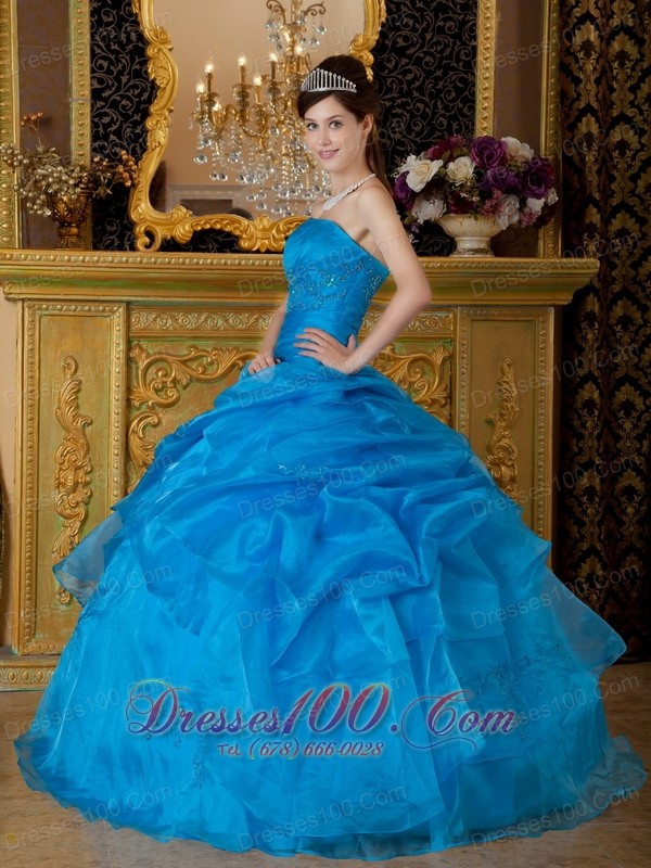 Strapless Ball Gown Pick-ups Quinceanera Dress Blue