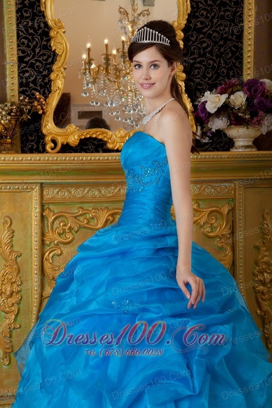 Strapless Ball Gown Pick-ups Quinceanera Dress Blue