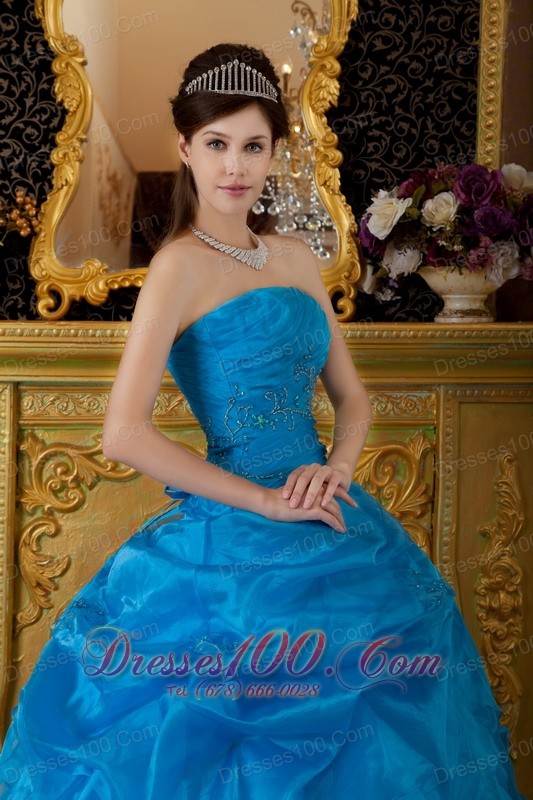Strapless Ball Gown Pick-ups Quinceanera Dress Blue