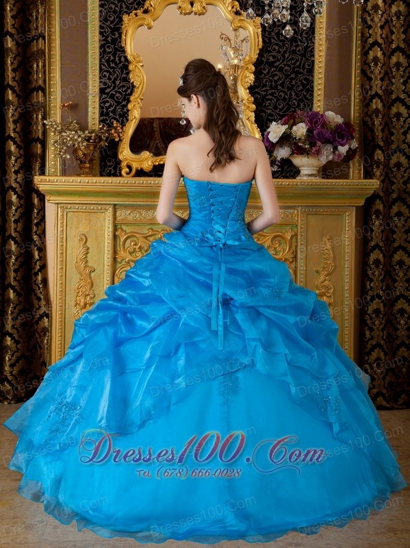 Strapless Ball Gown Pick-ups Quinceanera Dress Blue