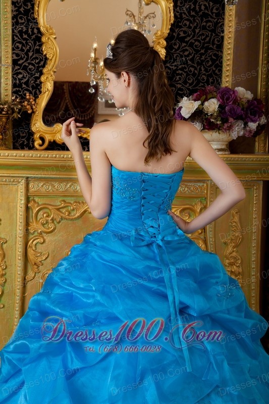 Strapless Ball Gown Pick-ups Quinceanera Dress Blue