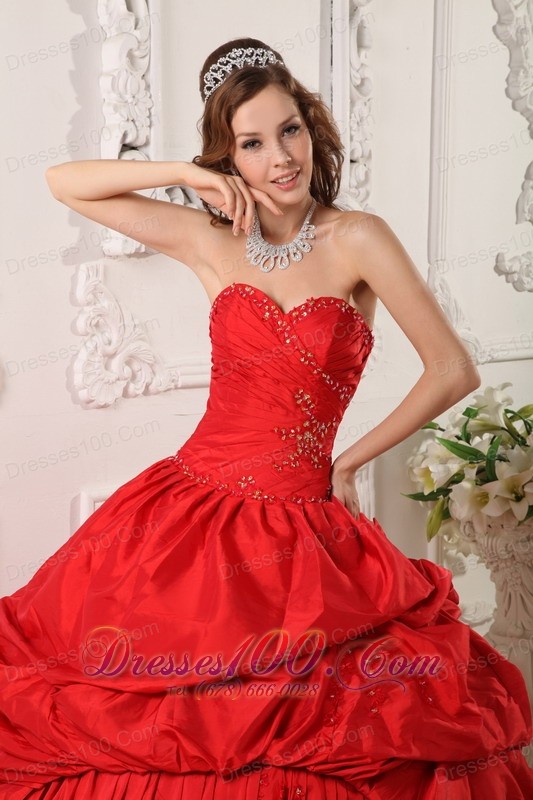 Sweetheart Floor-length Pick-ups Quinceanera Dress Red