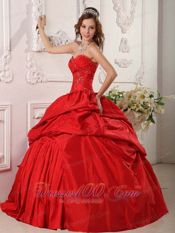 Sweetheart Floor-length Pick-ups Quinceanera Dress Red