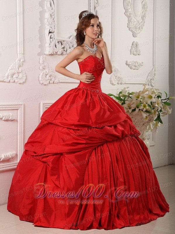 Sweetheart Floor-length Pick-ups Quinceanera Dress Red