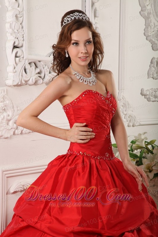 Sweetheart Floor-length Pick-ups Quinceanera Dress Red