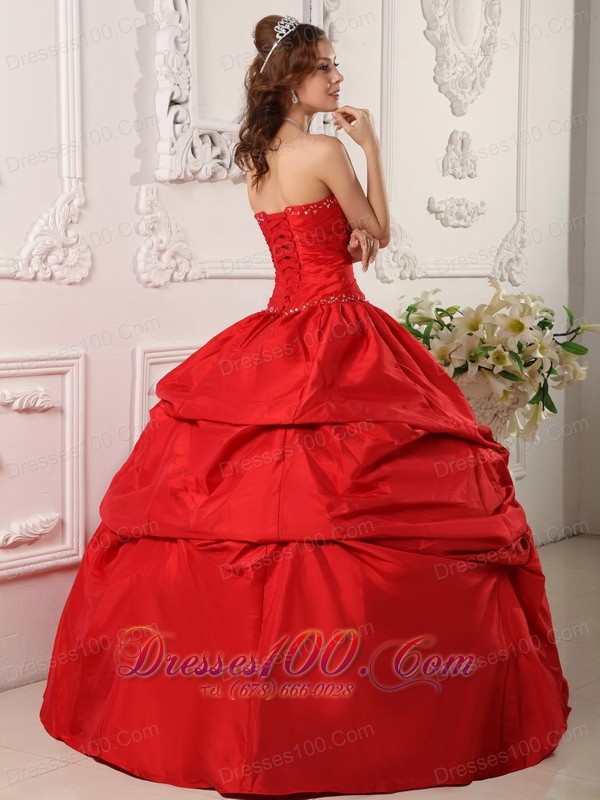Sweetheart Floor-length Pick-ups Quinceanera Dress Red