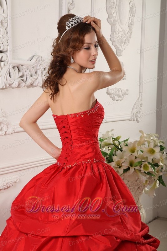 Sweetheart Floor-length Pick-ups Quinceanera Dress Red