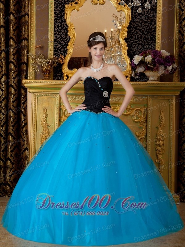 Sweetheart Black and Teal Quinceanera Dress 2013