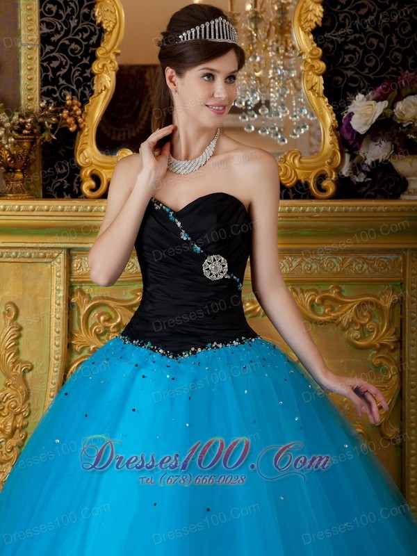 Sweetheart Black and Teal Quinceanera Dress 2013