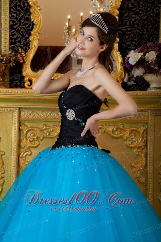 Sweetheart Black and Teal Quinceanera Dress 2013