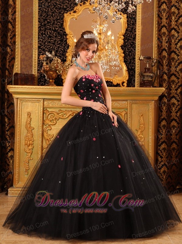 Black Quinceanera Dress Strapless Pink Floral 2012