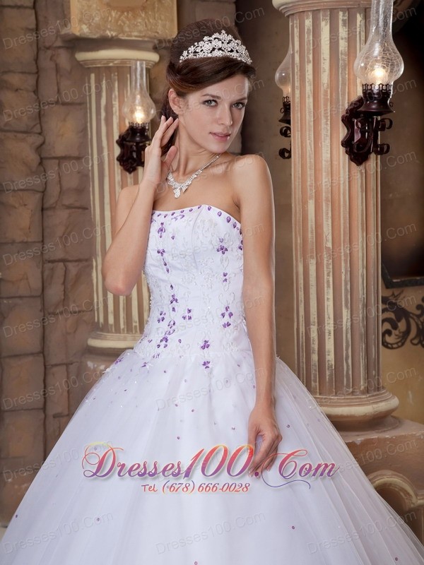 Romantic White Strapless A-line Beading Quinceanera Dress
