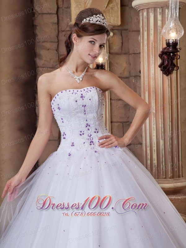 Romantic White Strapless A-line Beading Quinceanera Dress