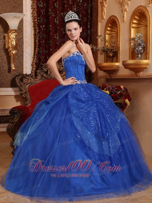 Blue Quinceanera Dress Appliques Ball Gown 2013