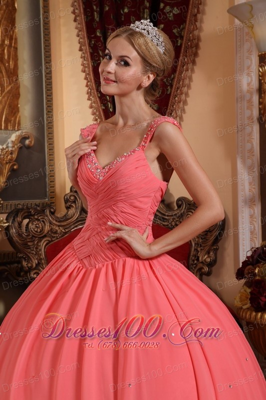 Watermelon Sweet 16 Dress V-neck Chiffon Straps