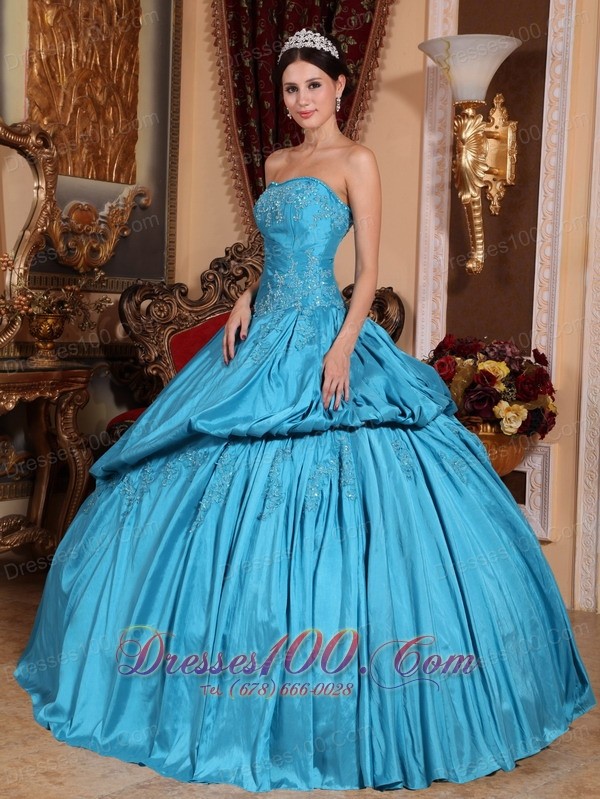 Strapless Teal Quinceanera Dress Layer Pick-ups