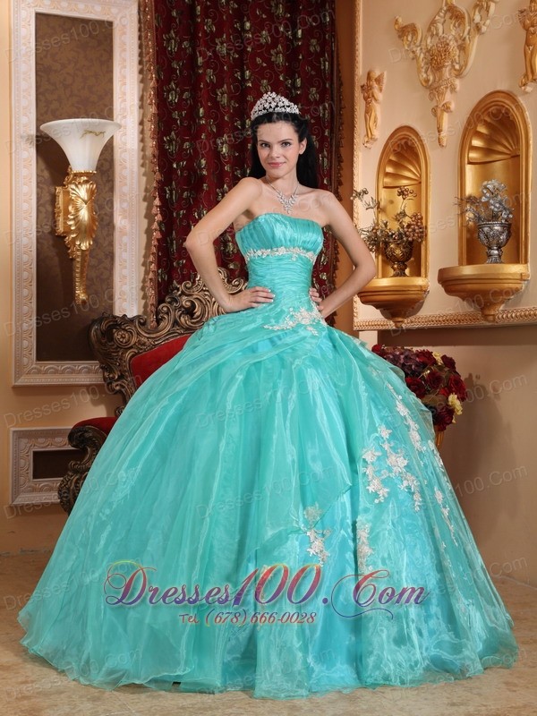 Green Quinceanera Dress Strapless Ball Gown Embroidery