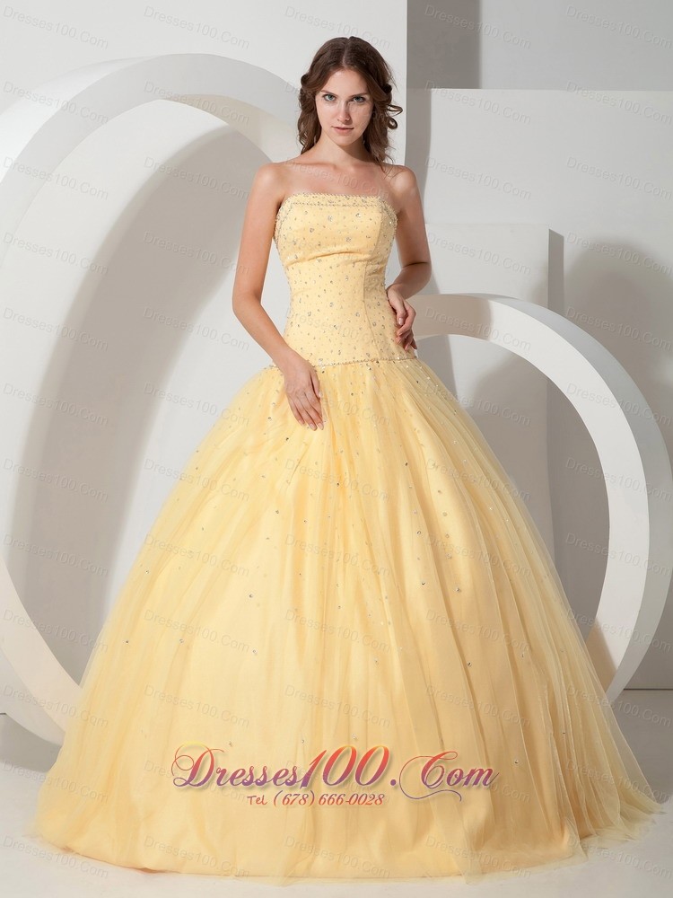 2013 Light Yellow Ball Gown Quinceanera Strapless Floor-length