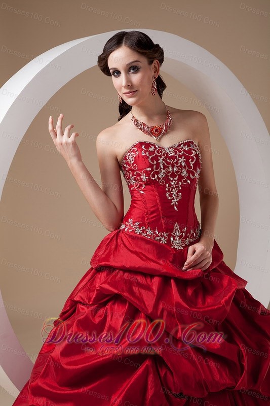Wine Red A-line Quinceanera Dress Sweetheart Taffeta Appliques