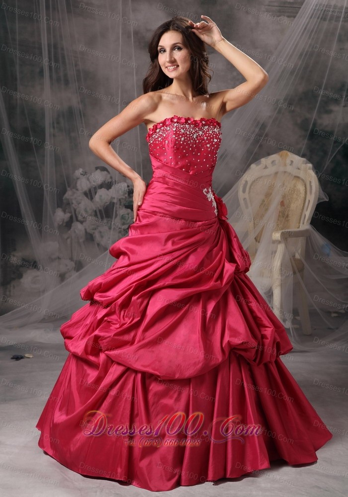 Coral Red A-Line Princess Strapless Prom Dress