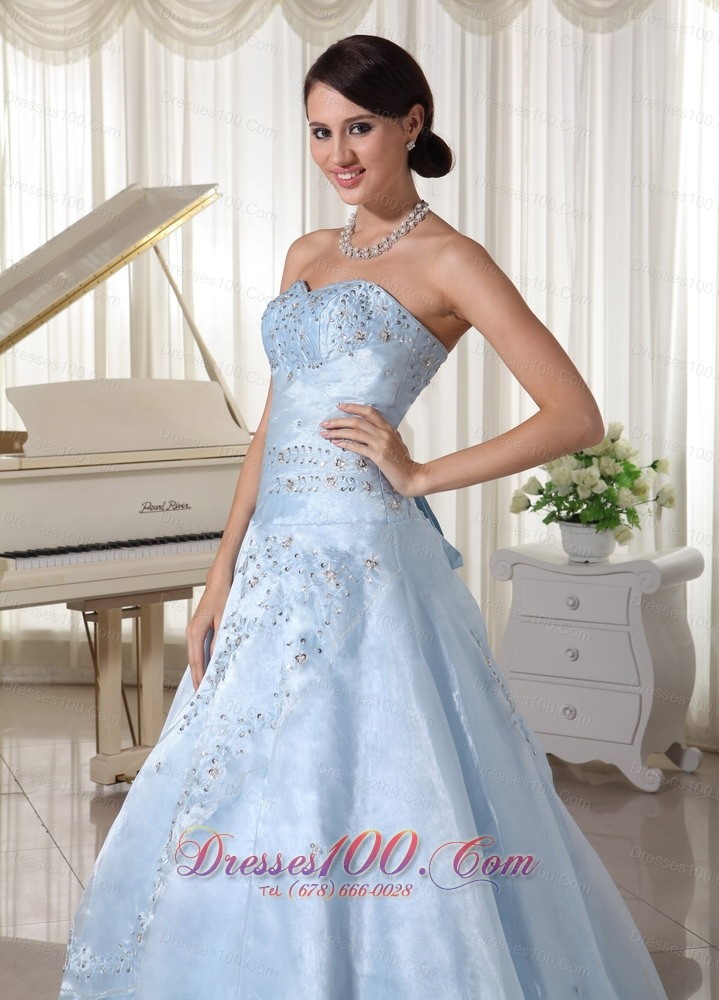 Organza Beading Sweetheart Blue A-line Quinceanera Dress