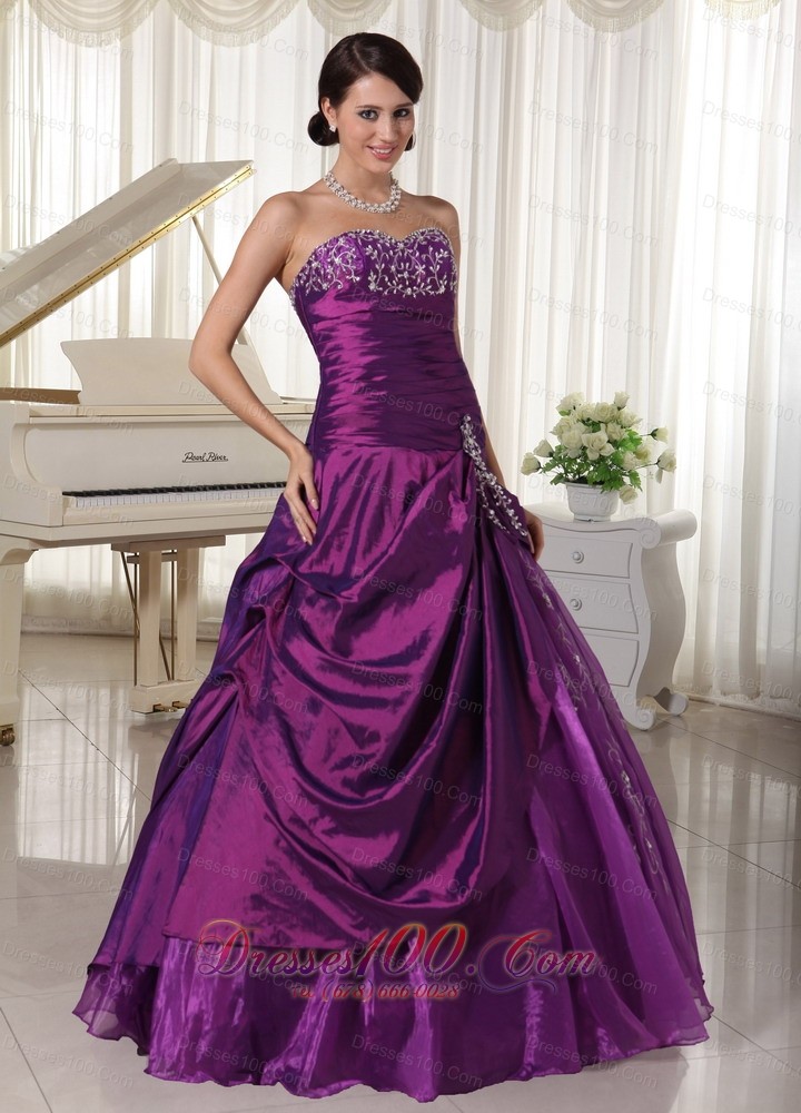 Taffeta Organza Purple Sweetheart Quinceanera Gowns Appliques