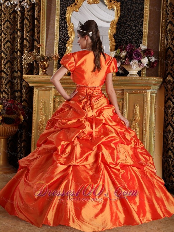 Orange Quinceanera Dress Sweetheart Appliques Taffeta
